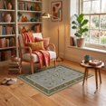 thumbnail image 3 of ODIKA 3'x5' Ultra-Soft Throw Mat, Blue Olive Elegance with Floral and Vine Motifs Intricate Symmetrical Design, Classic Washable, Bare feet friendly, Easy Care Indoor rug for Bedside, Vanity, 3 of 7