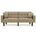 thumbnail image 2 of AVAWING Modern Upholstered Sofa Bed, Convertible Sectional Sofa, Upholstered Futon Linen Tufted Couch w/ 2 Pillows, Apartment, Khaki, 2 of 7