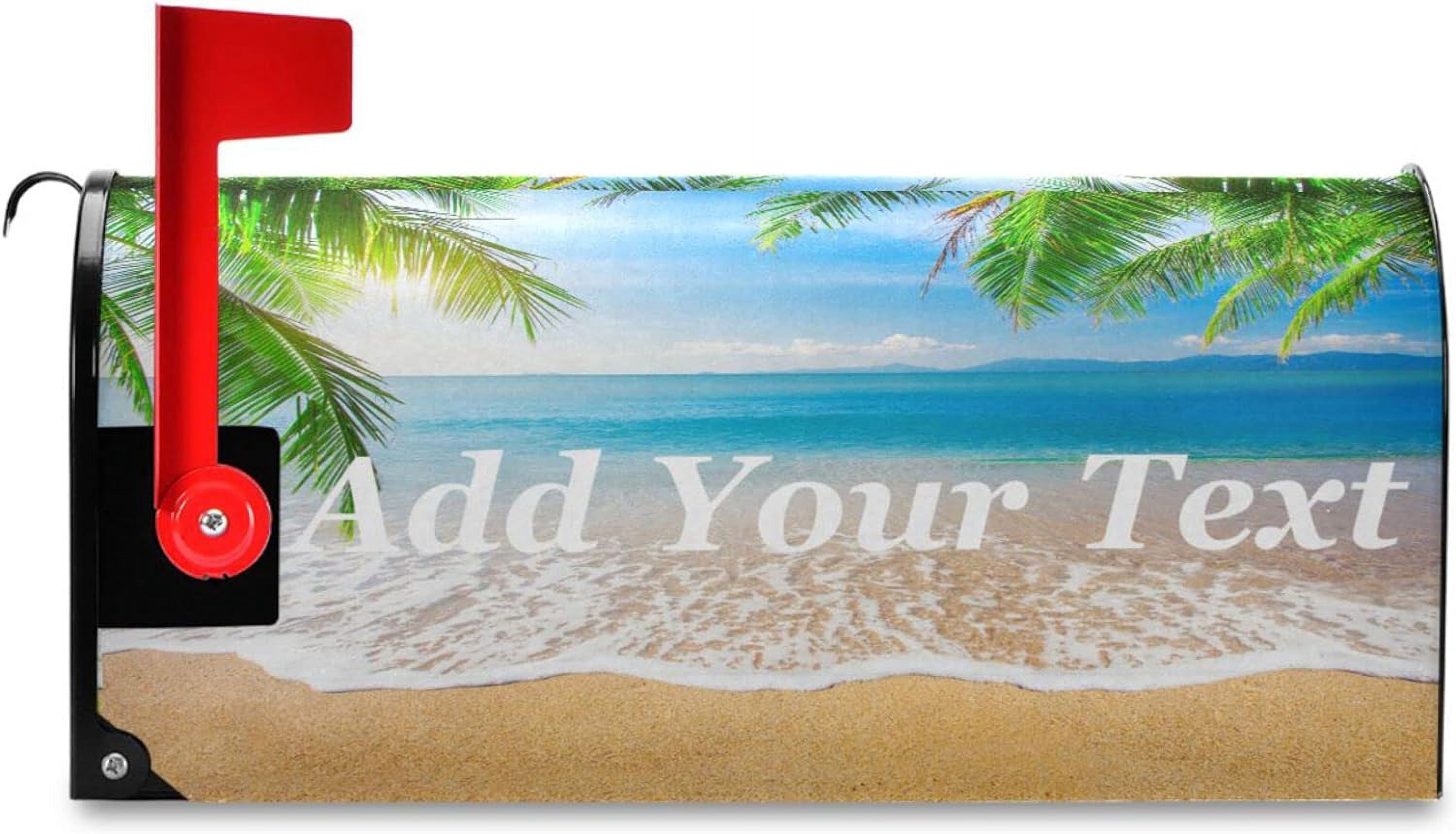 Customized Ocean Beach Mailbox Covers Magnetic Summer Sea Palm Tree Mailbox Cover Oversized 25.5" X 21" Personalized Mailbox Wraps Post Letter Box Cover Garden Decorations