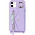 thumbnail image 5 of for iPhone 12 Case Wallet with Strap for Women - Crossbody Lanyard, Zipper Pocket, Credit Card Holder, Ring Stand - RFID Blocking Phone Wallet Case for iPhone 12 (6.1 inch,Purple), 5 of 18