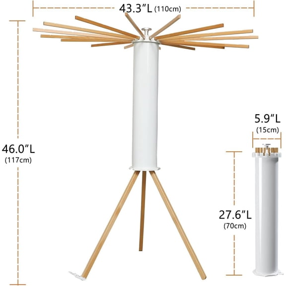 Octopus-Style Cylinder Tripod Laundry Rack, Solid Wood Collapsible Clothes Drying Stand with 16 Expandable Rods, Compact Space-Saving Indoor or Home Rack