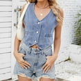 thumbnail image 4 of UTSJKR Womens Summer Cropped Denim Vest, V-Neck Crop Western Jean Vest Top for Women Country Trendy Outfits Light Blue S, 4 of 6