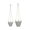 thumbnail image 3 of 3R Studios Matte White Embossed Stoneware Hanging Planter with Cotton Rope and Wood Beads, 3 of 3