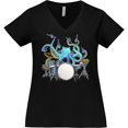 thumbnail image 3 of Inktastic Cute Blue Octopus Drumming Women's Plus Size V-Neck T-Shirt, 3 of 5