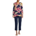 thumbnail image 3 of N Natori Studio Women's and Women's Plus Cozy Knit V-Neck Top and Lounge Pants Set, 2-Piece, 3 of 5