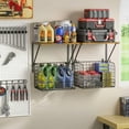 thumbnail image 5 of 2 Pack Garage Shelves Wall Mounted with Wire Storage baskets, Heavy Duty Garage Wall Shelving with Hooks, Wooden floating shelves Tool Organizer for Home Garden Garage Organizers and Storage, 5 of 16