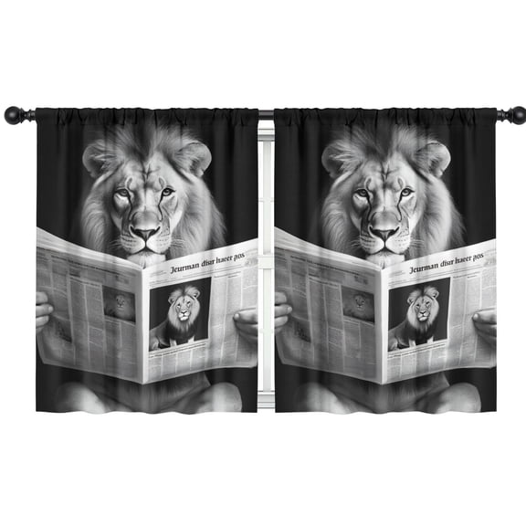 Blackout Kids Curtains,Lion Reading Newspaper Childrens Insulated Curtains Set Of 2,Bedroom Essentials,Toddler Room Decor 42x54in(106x137cm)