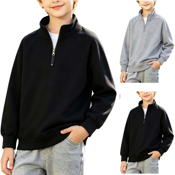 Qingpeng Boys Half Zip Pullover Top Mock Neck Raglan Sleeve Sweatshirt for Fall Winter Wear