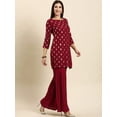 thumbnail image 4 of Janasya Indian Round Neck 3/4 Sleeve Floral Print Maroon Rayon Kurti With Sharara And Dupatta For Women, 4 of 7