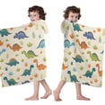 thumbnail image 4 of Beige Dinosaurs Plants Leaves Pattern Hooded Bath Towel，60"x35" for Ages 3 To 12 Kids, Quick Dry Lightweight Soft Microfiber Hood Beach Towel Cover Up for Kids, 4 of 7