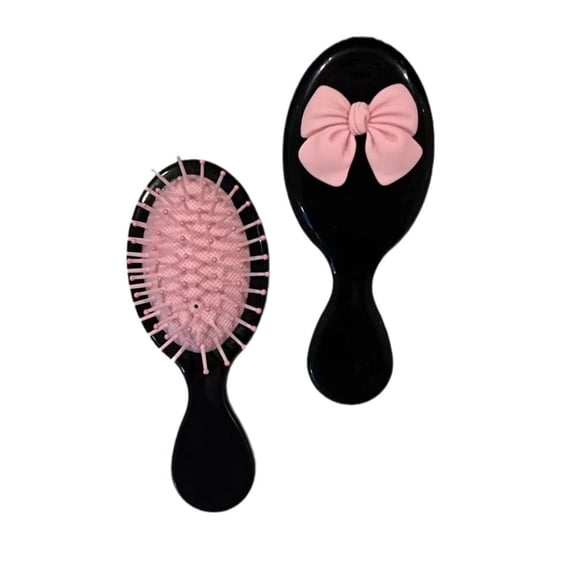 XIAOY Mini Plastic Cushion Hair Brush, Cute, Portable, Detangler, Massage, Pink Bow