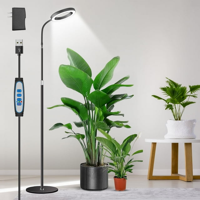 Large Plant Light for Indoor Plants Head Full Spectrum Grow Light with ” Adjustable Stand for Growing Large Tall Plants Halo Floor LED Grow Lamp with Hour Timer