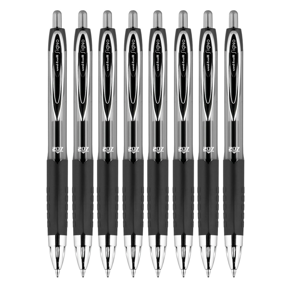 uniball 207 Retractable Gel Pens, Medium Point (0.7mm), Black, 8 Count