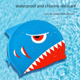 thumbnail image 4 of Gorro de baño de silicona con diseño de tiburón de dibujos animados para niños, unisex, bonito y cómodo, con estampado, que no aprieta, 4 of 4