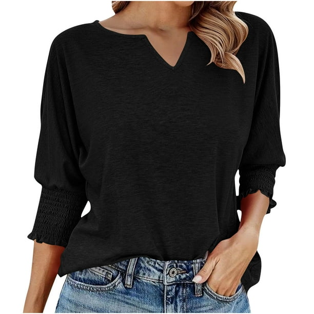 Heisall Womens Tops V-Neck Bat Sleeve Smocked Colorful Cotton Loose Casual Short Sleeve Tshirts 2025 New Arrival Fashion Blouses