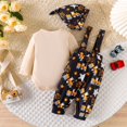 thumbnail image 4 of newwalpole My First New Year Baby Boy Outfit Newborn Letter Print Long Sleeve Romper Suspender Pants Hat 3Pcs Sets Beige for Size 6-9 Months, 4 of 4