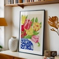 thumbnail image 5 of Blue and White Vase with Tulips - Drawing Floral Flowers Botanical Modern Art Pattern Kitchen Decor Vintage Black Framed Wall Art Print 24 x 36 inches, 5 of 8