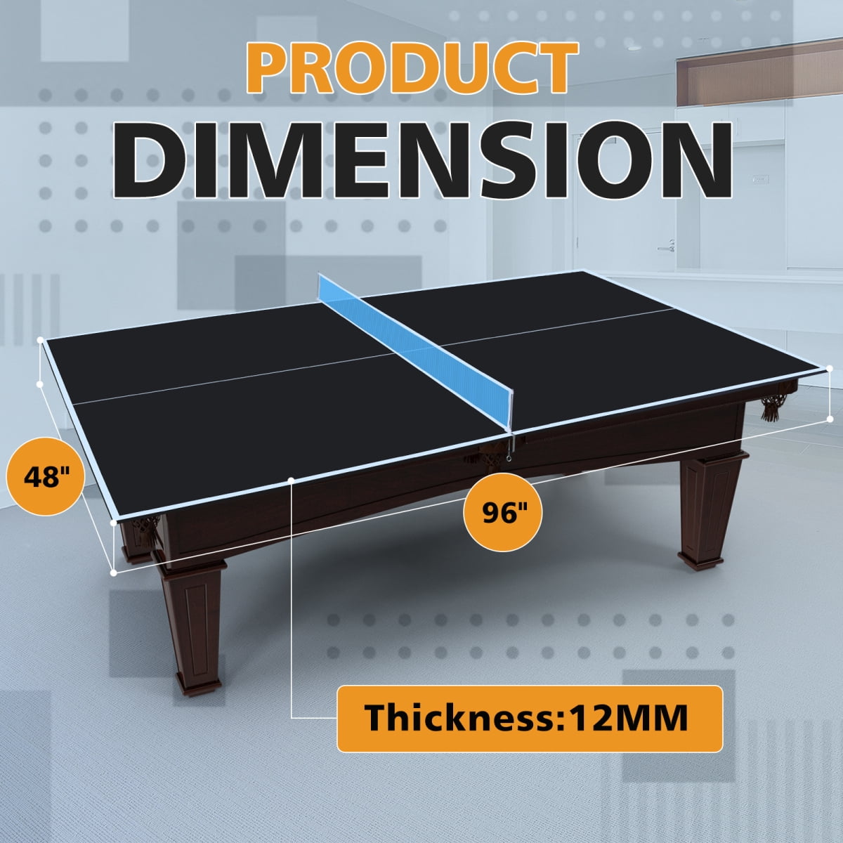 8ft Foldable Ping Pong Conversion Top – Portable Black Table Tennis Table Top for Indoor Games