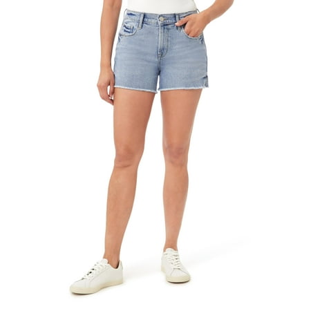 kensie Jeans for Women Ladies Mid Rise Side Rivet Detail Frayed Hem Shorts, Marina, 14