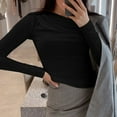 thumbnail image 5 of Elainilye Fashion Long Sleeve Undershirt for Women Casual Pullover Top Soild Color Round-Neck Bottom Shirt Tops,Black, 5 of 9