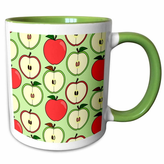 3drose, for the Kitchen - Half Apple Print Green, 11oz Two-tone Green Mug