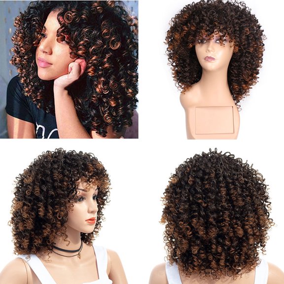 Qliuoazw hort Curly Mix Gray Hair Wig with Bangs Synthetic Wigs