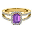 thumbnail image 2 of AoneJewelry 2.00 Carat Emerald Cut Natural Amethyst and Round White Diamond Spilt Shank Ring In 10K Yellow Gold (Diamond Color I- J & Clarity I1-I2 ), 2 of 5