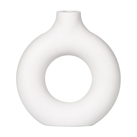 JOGZMZ Ceramic Vase for Home Decor, Art of Donut Shaped White Vases Ceramic Modern Vase Decorative Round Boho Vase for Mantel, Table, Fireplace Decor