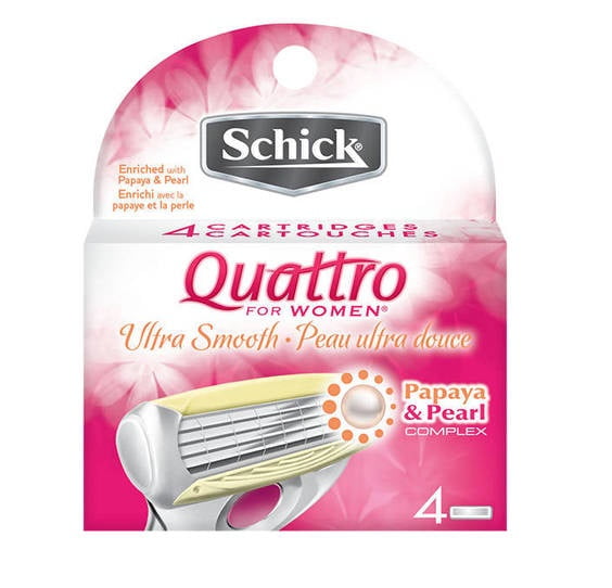 Schick Quattro for Women Razor Refill, Ultra Smooth, 4 Ct + 3 Count Eyebrow Trimmer