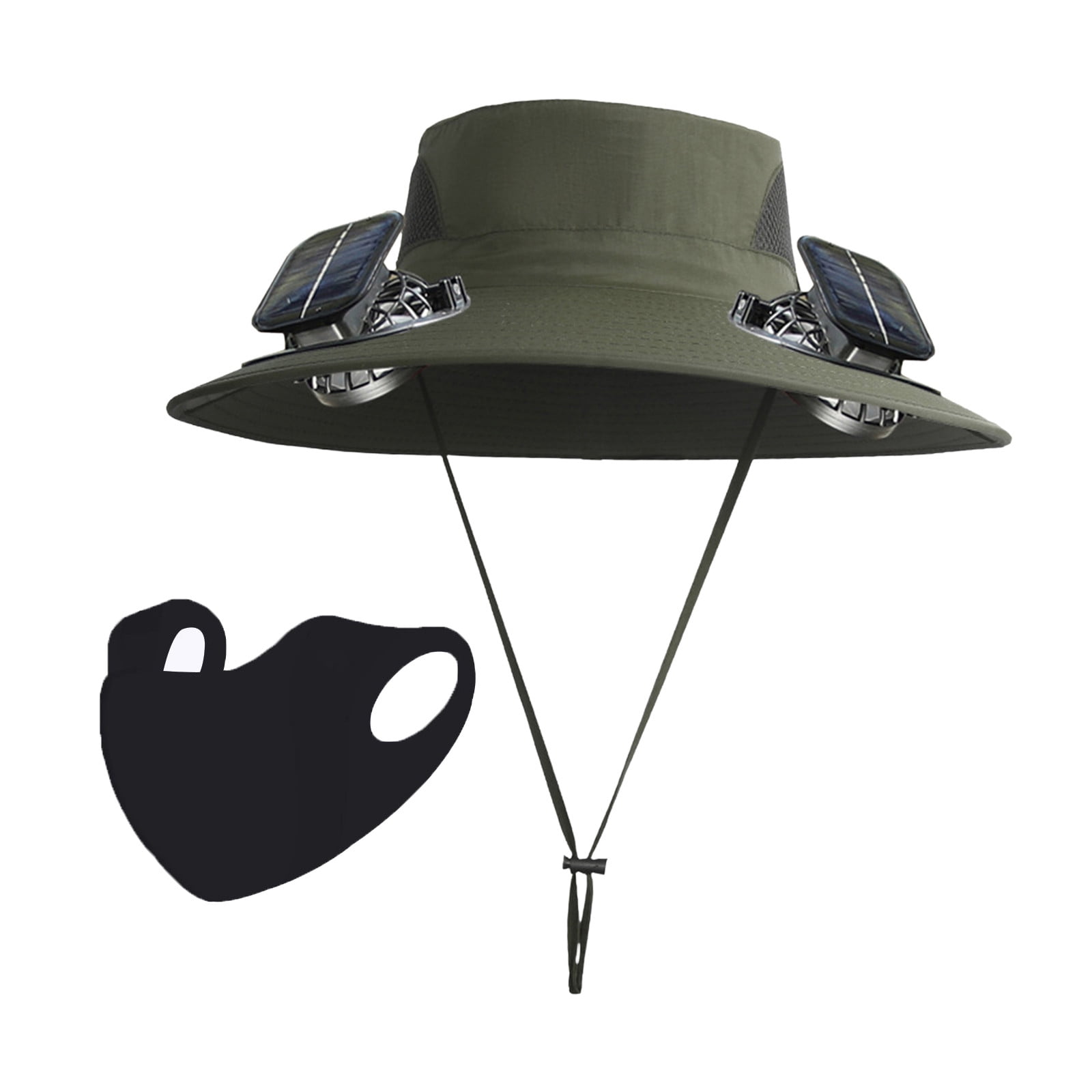 Miwamany Wide Brim Solar Fan Fishing Hat for Men Outdoor Sun Hat with 3 Speed Adjustable USB and Solar Charging Fan Water Repellent Breathable Mesh Cap for Gardening Hiking and Travel
