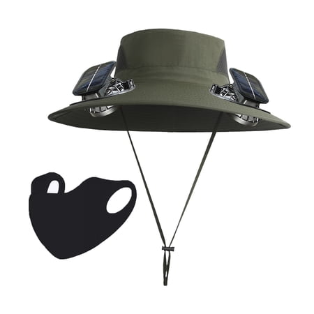 Linnome Wide Solar Fan Outdoor Fishing Hat Men Sun Hat With Solar Fan Fishing Hats 3 Speed Adjustable Fan Hat
