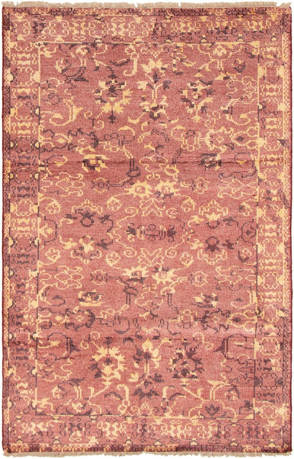 ECARPETGALLERY 5'1" x 7'10" Bordered Jules Oushak Hand-knotted Area Rug for Living Room, Dining Room and Bedroom in Red