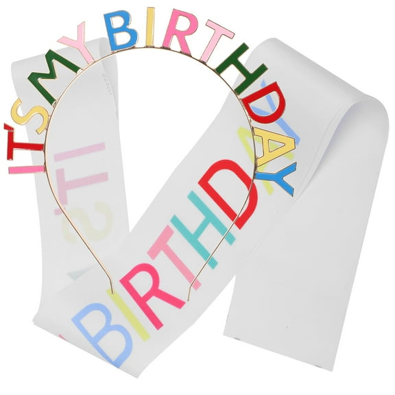 HAMPPLIES 1 Set Birthday Crowns and Sashes Assorted Color Alloy Satin Decorative for Girls Women