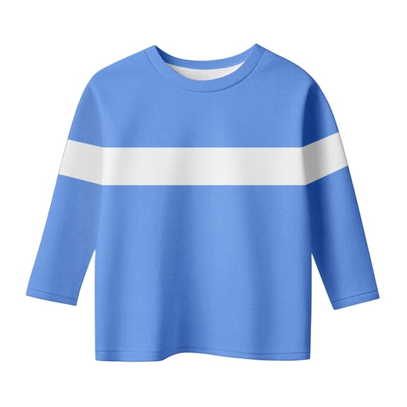 Atogsazn Kids Girls Striped Tshirtr Children Boys Long Sleeve Pullover T-shirt Loose Fit Tops Summer Clothing Outerwear 01-Blue 5-6 Years Fashion
