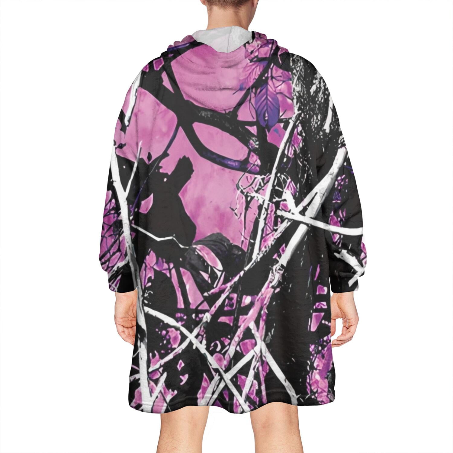 Purple Camo Tree Branch Pattern Wearable Oversized Blanket,Wearable Blanket Hoodie for Adults,Cozy Hooded Blankets with Super Pockets,Super Warm Fuzzy Pullover for Women & Men