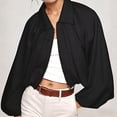thumbnail image 6 of Lutiedan Cropped Zip Up Jacket for Women Lapel Puff Long Sleeve Pleated Coat Casual Baggy Trendy Colid Color Outerwear,Black,M, 6 of 6