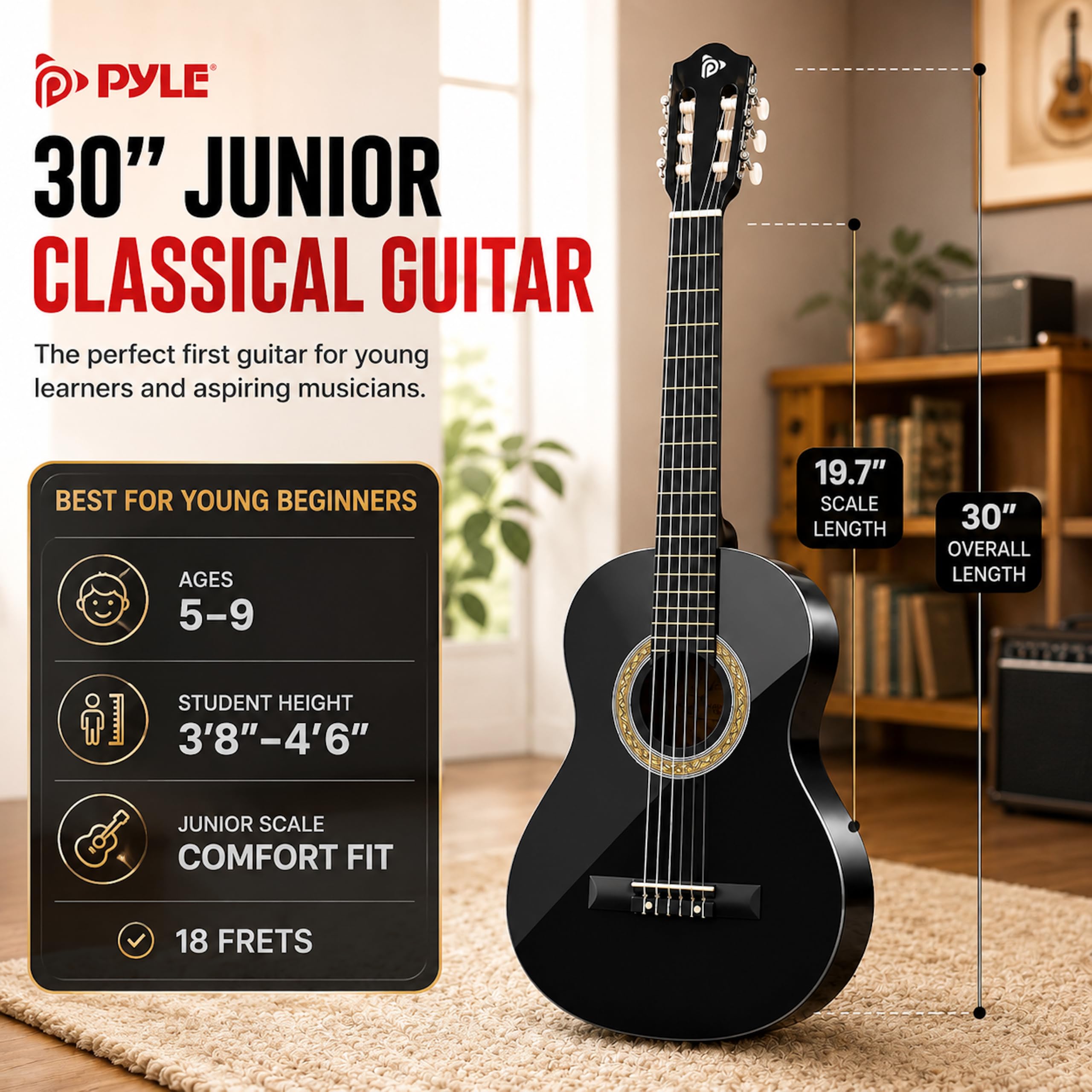 Pyle 30in Classical Acoustic Guitar Beginner Kit Black photo 3