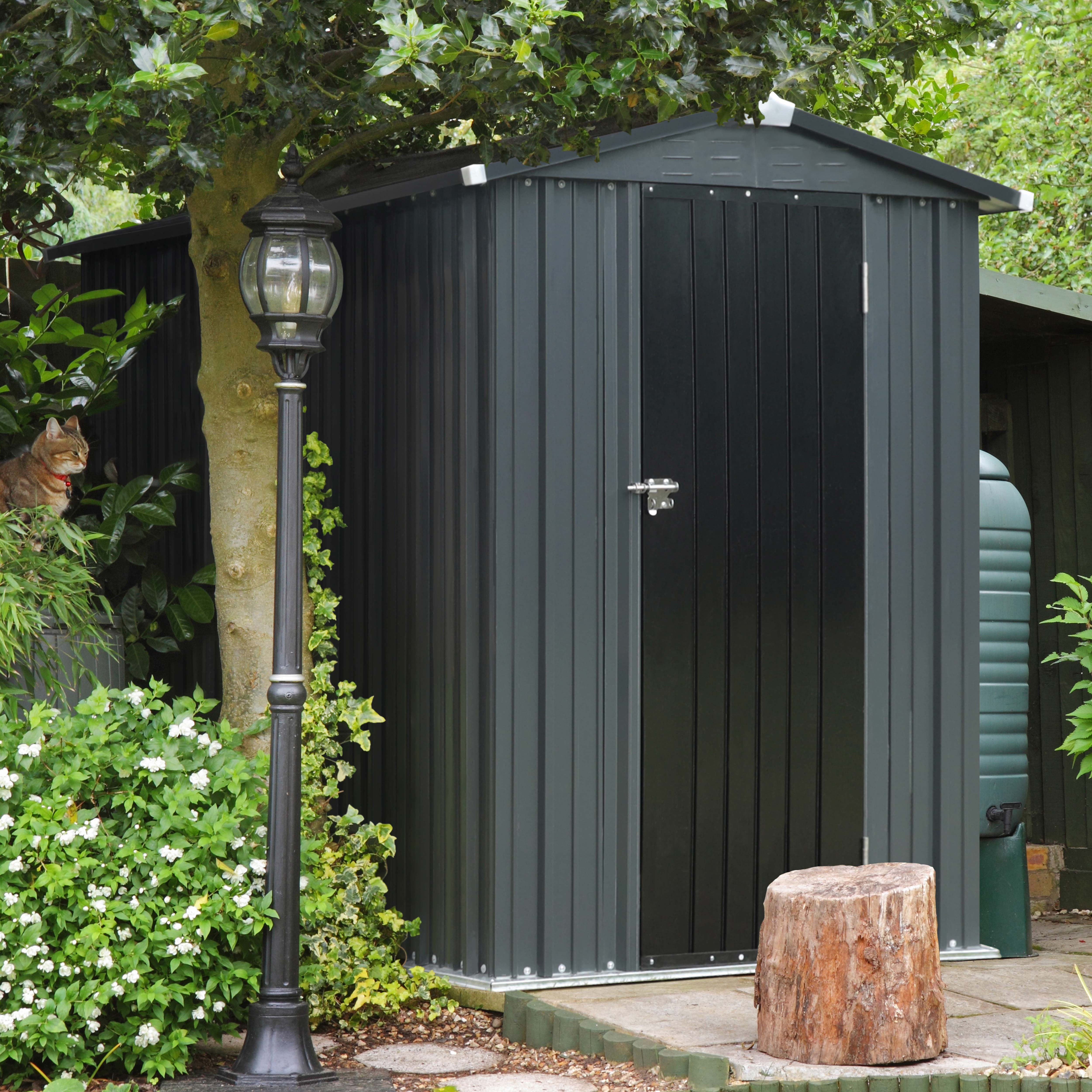 VEIKOUS 4'x 6' Outdoor Storage Shed, Galvanized Steel Tool Shed W/Lockable Door and Vents, Gray