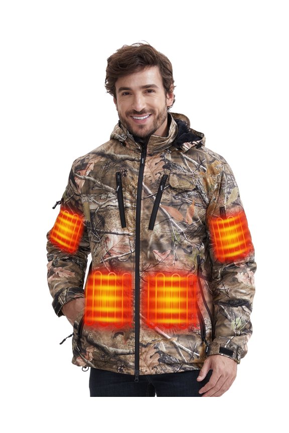 12V Heated Hunting Jacket for Men,3 Independent Control Buttons With 8 Heating Zones, Waterproof Silent Softshell Winter Coat-XL
