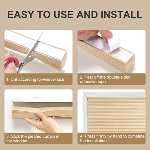 2 Pack Self-Adhesive Blackout Window Blinds, Cordless No-Drill Pleated Fabric Shades for Room Darkening in Bathroom, Kitchen, Office, 60x150 cm (W x L)