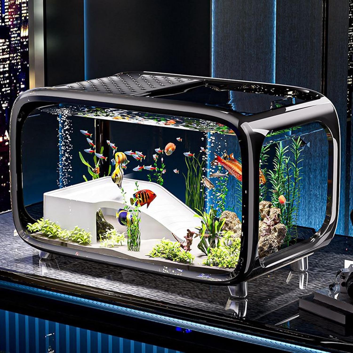 ColourTree Black Transparent Fish Tank – Mini Aquascape Aquarium for Betta & Small Fish, Durable Acrylic, Shatter-Resistant