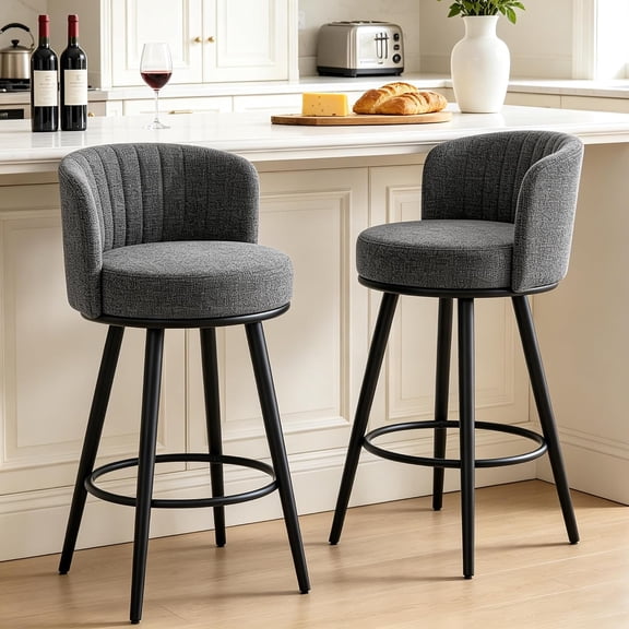 Swivel Bar Stools Set of 2, 28" Seat Height, Modern Design | Upholstered Barstools with Back and Footrest, Metal Legs, Suitable for Kitchen Island, Counter, Dining Room