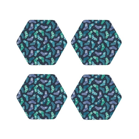 

Yiaed Green Christmas Print Socks Print Leather Coasters for Drinks - Cup Coasters Coffee Table Kitchen Table Bar Home & Office Gifts Handmade Drink Coasters-Hexagon
