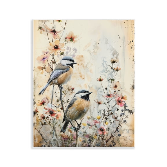 Stupell Industries Sparrows Perched on Florals Animals Painting Unframed Art Print Wall Art, 11 x 14