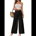 thumbnail image 3 of Pantalones de Mujer con Cintura Elástica Fruncida, Pierna Recta, Tiro Alto y Largos. Negro XL, 3 of 8