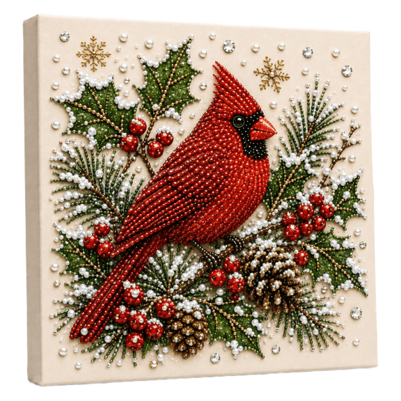 Christmas Cardinal Pearl Art Kits for Adults, Diamond Painting with Frame(E)
