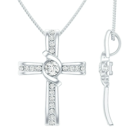 Rosec Jewels Lab Diamond Cross Necklace (EF-VS Quality) Unisex Cross Pendant with Chain - Ready to Gift for Christmas, 925 Sterling Silver