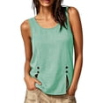 thumbnail image 2 of Xdegoge Womens Gingham Plaid Sleeveless Shirts Casual Scoop Neck Button Split Front Tank Tops Summer Vintage Retro Relaxed Fit Vacation Beach Flowy Blouses Everyday Basic Tees, 2 of 9