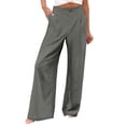 thumbnail image 5 of SONXAHE Women's Button Pleated Wide Leg Pants Straight Cut Office Daily Casual Trousers, 5 of 5