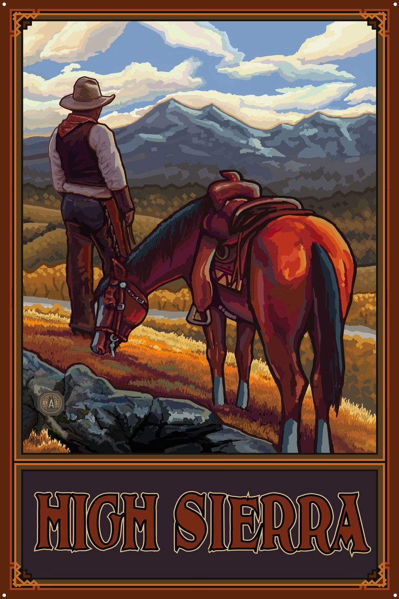 High Sierra California Cowboy on Ridge Metal Art Print by Paul A